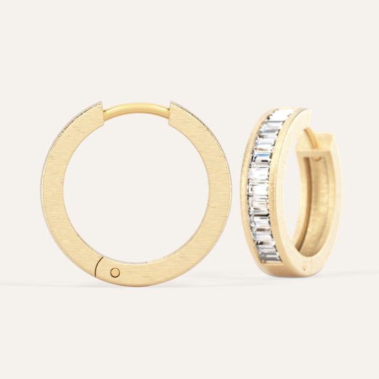 18k Gold Baguette Lab Diamond Hoop Earrings