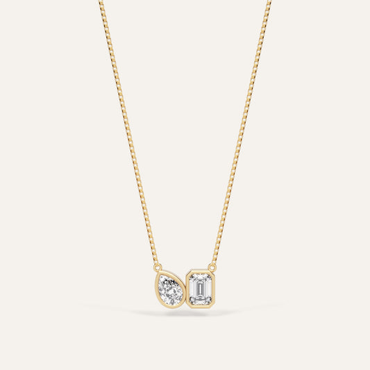 18k Gold Emerald & Pear Lab Diamond Pendant