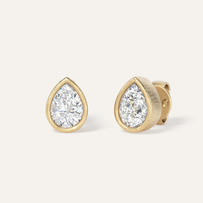 18k Gold Pear Bezel Lab Diamond Stud Earrings