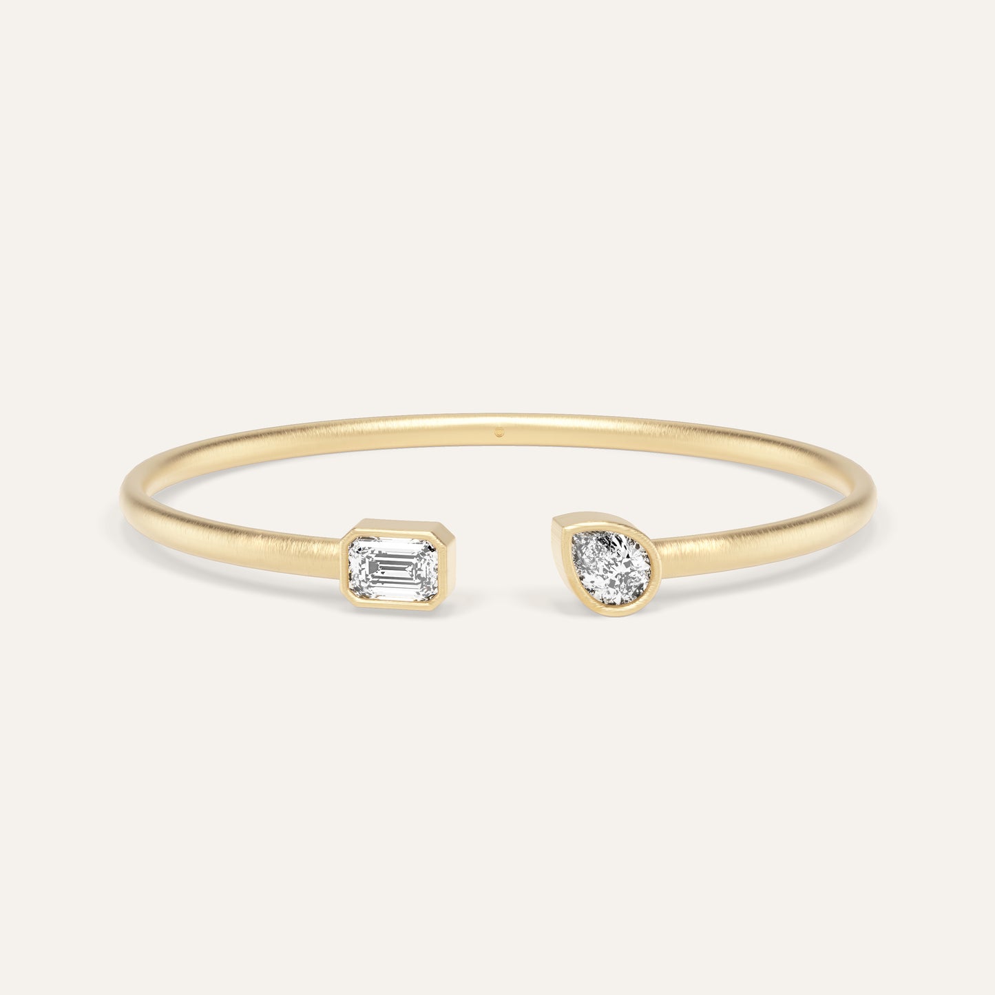 18k Gold Emerald & Pear Bezel Lab Diamond Open Bangle