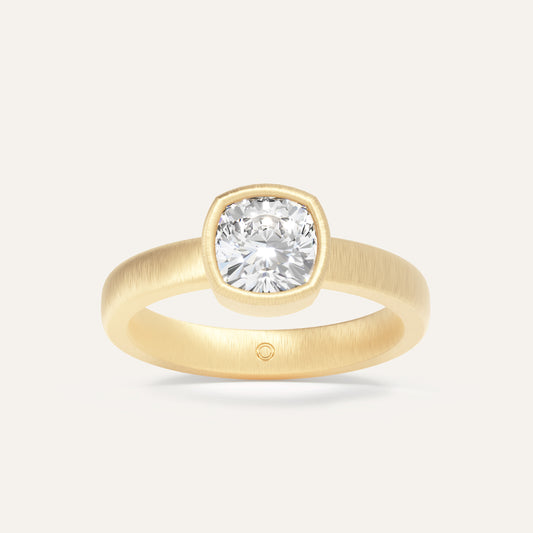 18k Gold Matte Cushion Bezel Lab Diamond Ring