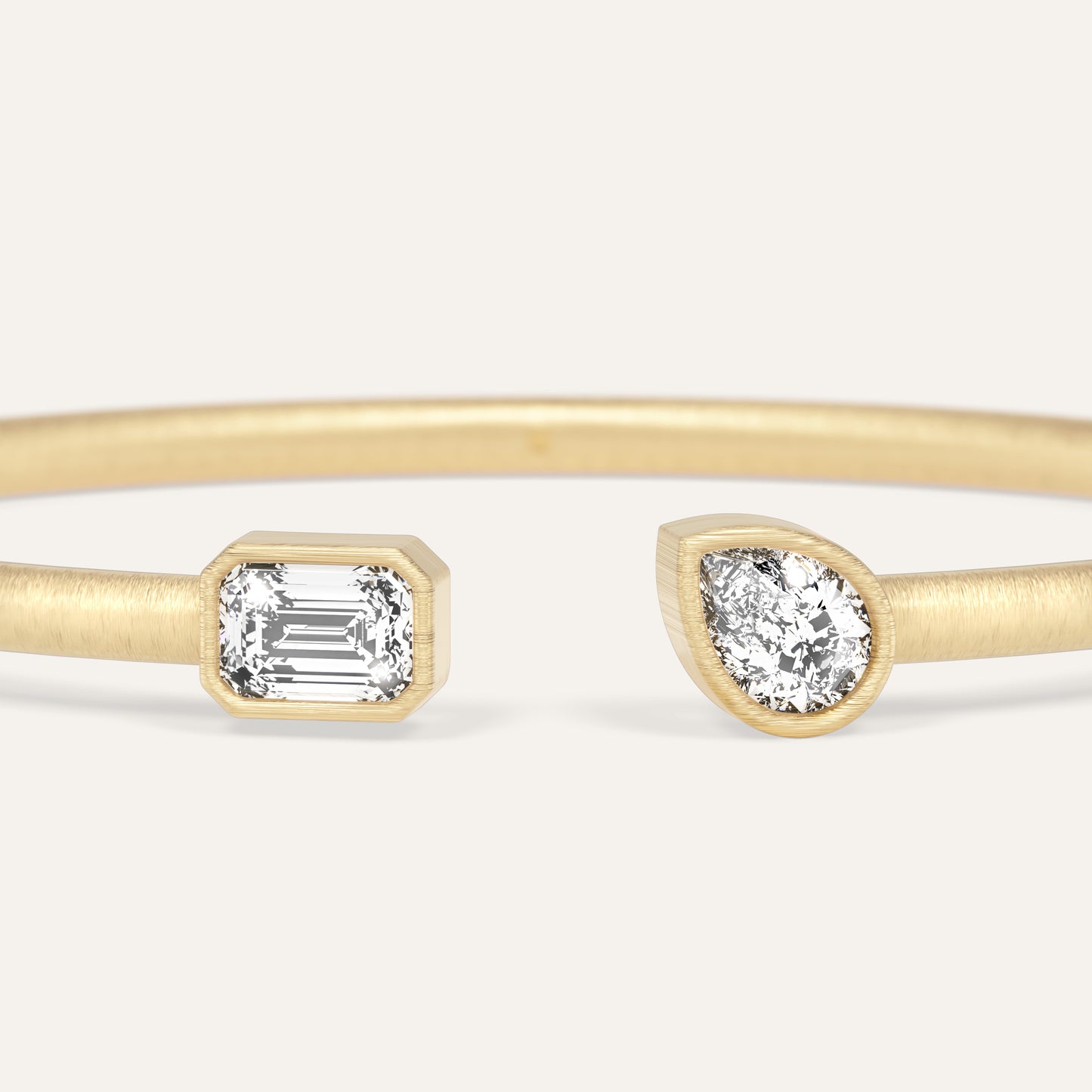 18k Gold Emerald & Pear Bezel Lab Diamond Open Bangle
