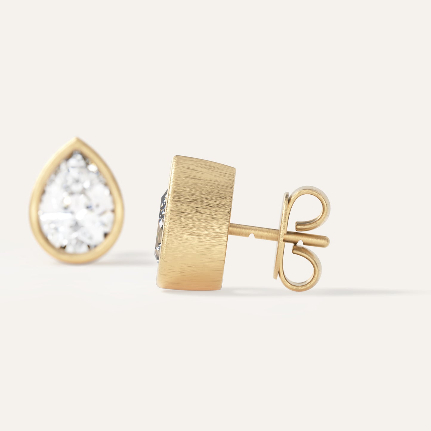 18k Gold Pear Bezel Lab Diamond Stud Earrings