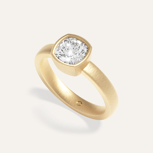 18k Gold Matte Cushion Bezel Lab Diamond Ring