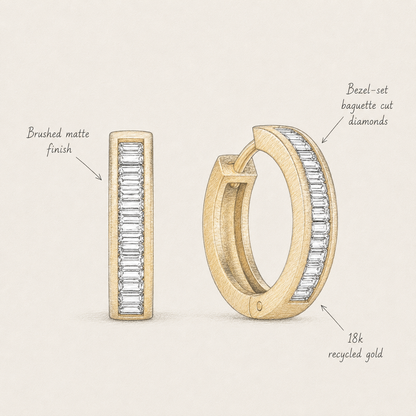 18k Gold Baguette Lab Diamond Hoop Earrings