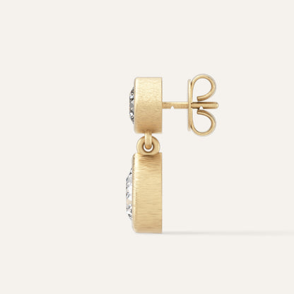 18k Gold Cushion & Pear Bezel Lab Diamond Drop Earrings