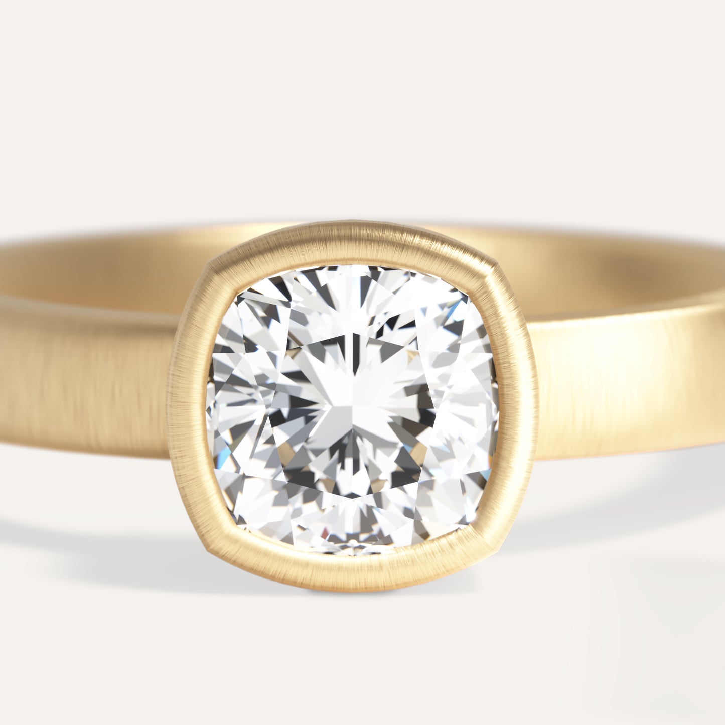 18k Gold Matte Cushion Bezel Lab Diamond Ring