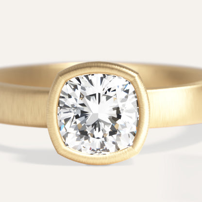 18k Gold Matte Cushion Bezel Lab Diamond Ring