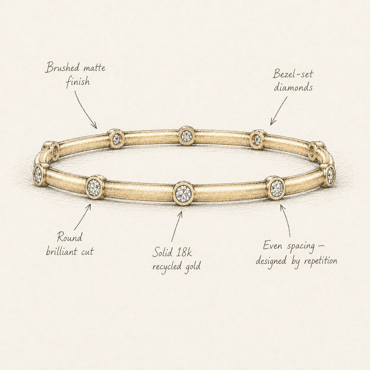 18k Gold Lab Diamond Station Bangle